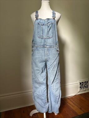 GAP Lightwash Denim 100% Cotton Boho Western Preppy Wide Leg Overalls XXL